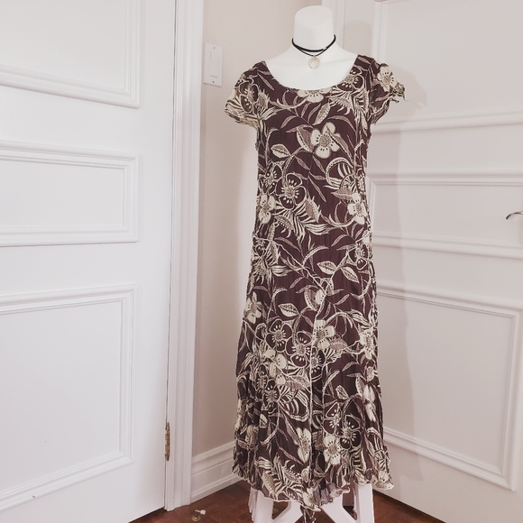 Vintage 80's Crepe Floral Short Sleeved Maxi Dress By Linea Domani Italy - Picture 10 of 16